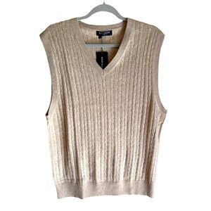 Men’s Wool Cable Knit V-neck Sleeveless Vest Beige size Large